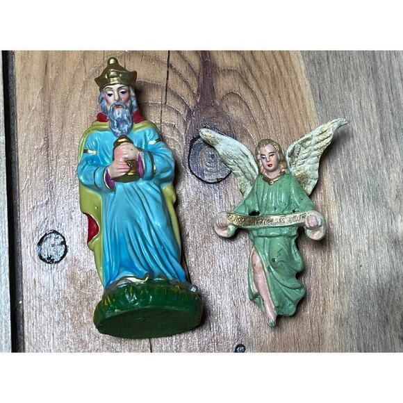 9 Vintage Paper Mache Nativity Scene Figurines. Holy Family. Animals. Angels. - Picture 7 of 11